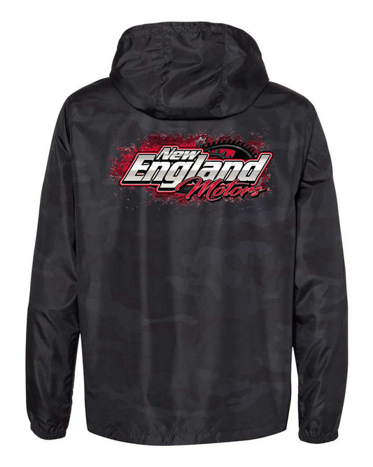New England Motors Camo Anorak Windbreaker – Black Camo Pullover Jacket