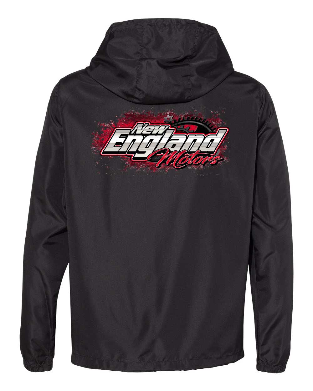New England Motors Windbreaker Pullover – Black Lightweight Anorak Jacket
