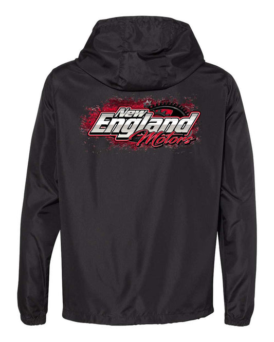 New England Motors Windbreaker Pullover – Black Lightweight Anorak Jacket