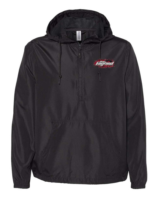 New England Motors Windbreaker Pullover – Black Lightweight Anorak Jacket